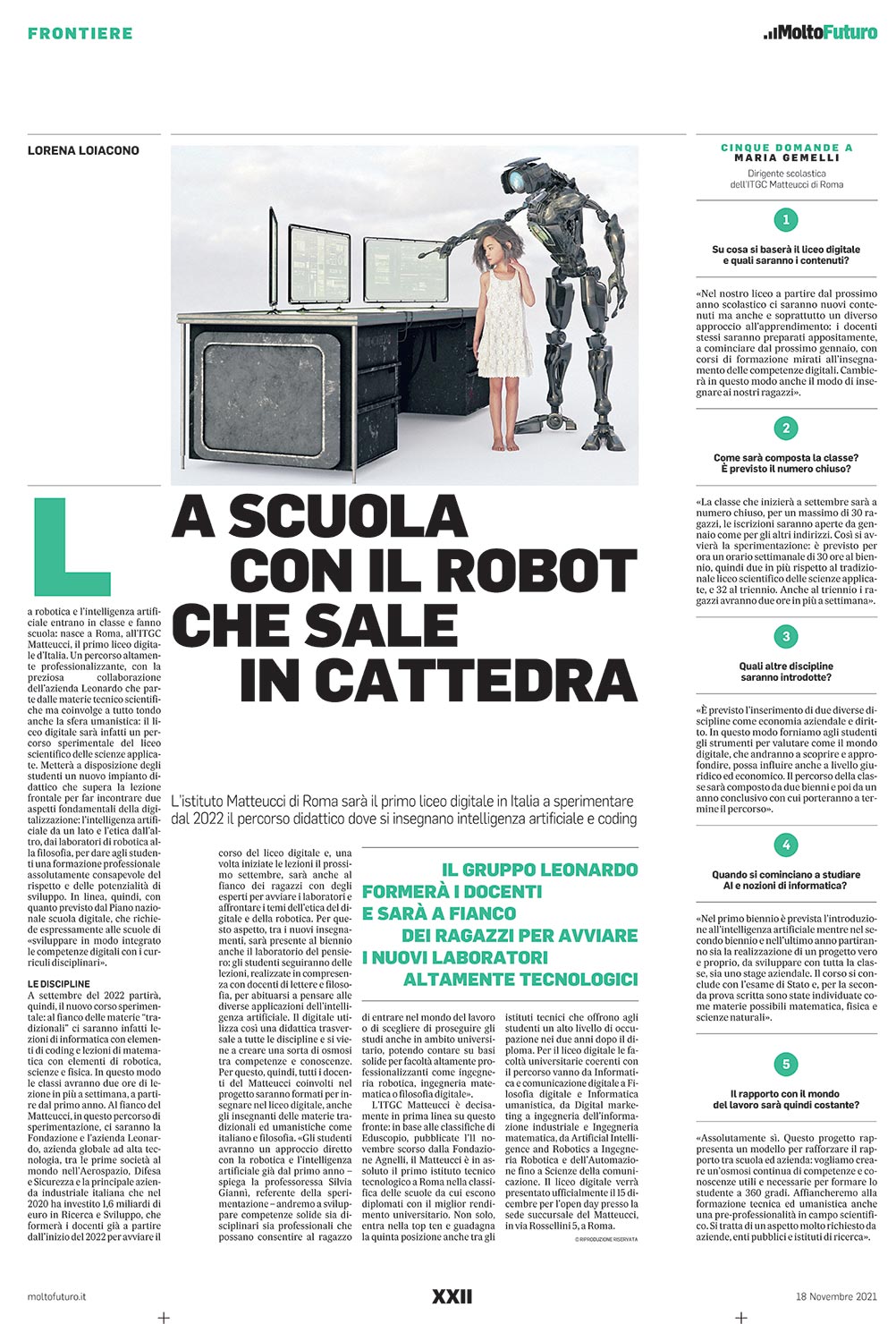 Molto Futuro - A scuola con il robot che sale in cattedra